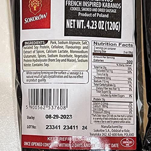 Dry Thin Kabanos French Inspired, Smoked and Dried Pork Sausage, Polish Traditional Meat 4.2 oz | 120g (pack of two)