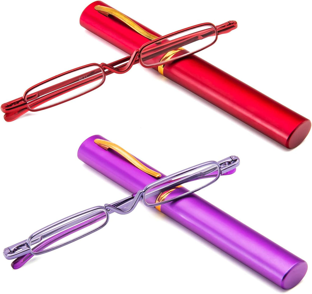 DXYXYO Mini Reading Glasses for Women Men Compact Small Pocket Metal Readers with Portable Case