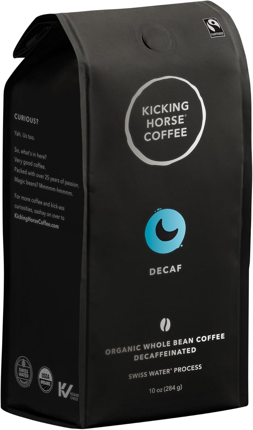 Kicking Horse Coffee, Decaf, Swiss Water Process, Dark Roast, Whole Bean, 10 Oz - Certified Organic, Fairtrade, Kosher Coffee