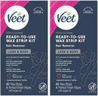Veet Leg & Body Hair Removal Kit- Sensitive Formula, Ready-to-use Cold Wax Strips, Shea Butter & Acai Fragrance, 40 Count (Pack of 2)