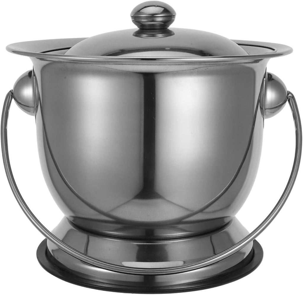 Beaupretty Stainless Steel Urine Bucket Pot with Lid 9.84 Inch Portable Chamber Pot for Adults Elderly Pregnant Women Bedpan for Home and Camping