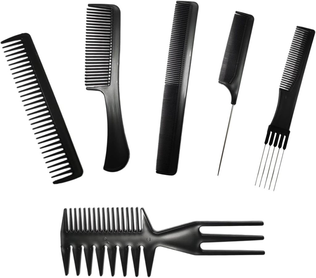 Professional Hair Comb Set 6-Piece – Barber & Salon Hair Cutting and Styling Combs Kit – Fine & Wide Tooth, Rat Tail & Sectioning Hairdressing Combs for All Hair Types