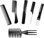 Professional Hair Comb Set 6-Piece – Barber & Salon Hair Cutting and Styling Combs Kit – Fine & Wide Tooth, Rat Tail & Sectioning Hairdressing Combs for All Hair Types