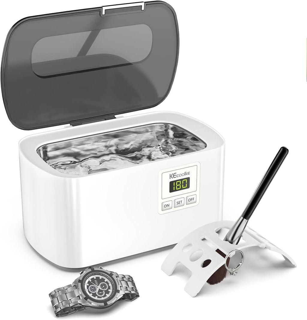 KECOOLKE Ultrasonic Jewelry Cleaning Machine, 600ml Sonic Cleaner with Digital Timer for Eyeglasses, Rings, Silver，Cleaner Solution for Gifts