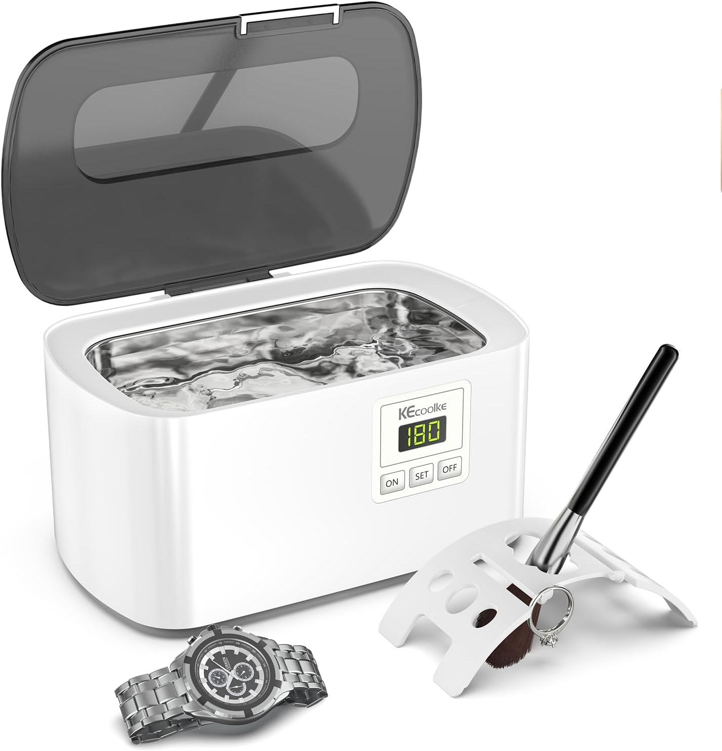KECOOLKE Ultrasonic Jewelry Cleaning Machine, 600ml Sonic Cleaner with Digital Timer for Eyeglasses, Rings, Silver，Cleaner Solution for Gifts