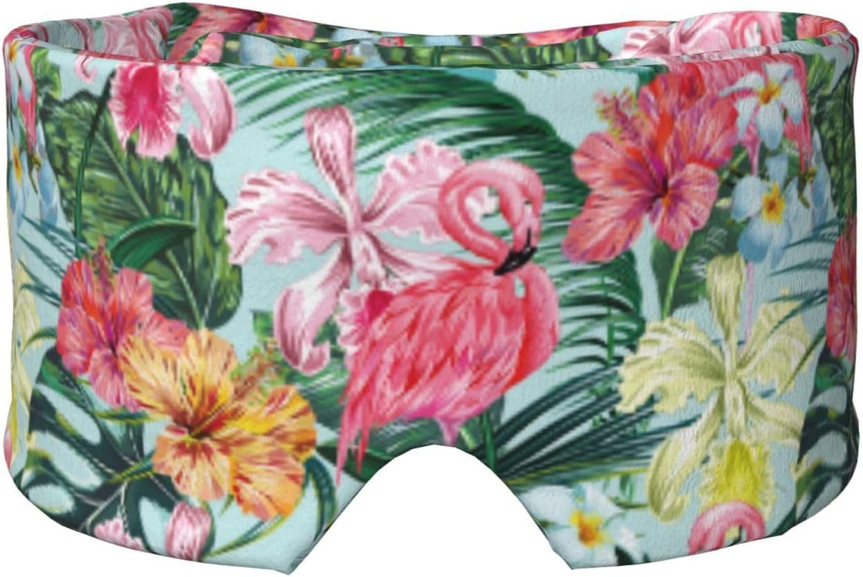 Flamingo Flower Palm Tree Leaf Blackout Eye Covers - Women Eye Shades for Sleeping - Men Adjustable Sleep Eye Masks