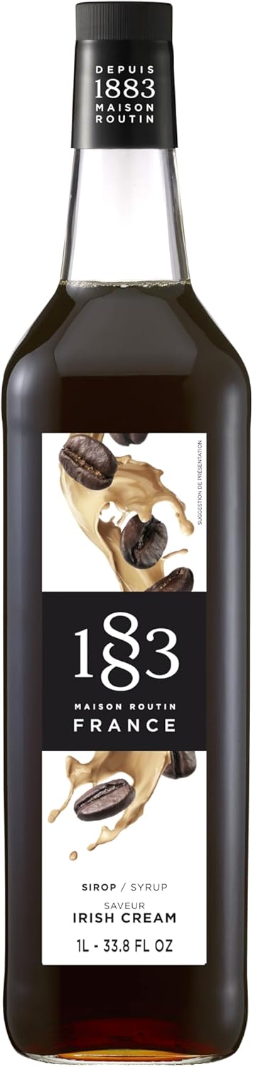 1883 Irish Cream Syrup for Drinks, 1 Liter Plastic Bottle