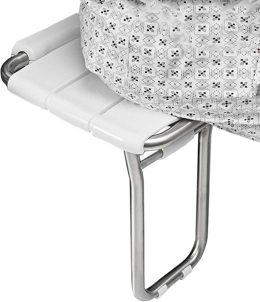 White Shower Seat with Leg, Wall Mount Folding Bathroom Stool Fold Up Changing Shoes Stool Bath Chair for Adults Elderly Disabled, Max 250kg