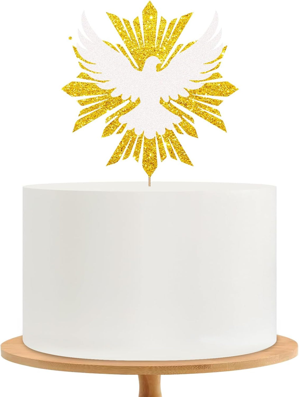 Holy Spirit Cake Topper, White Dove Cake Decor, Gold Glitter Baptism Cake Topper for Religious Baby Shower/Wedding Anniversary Party Decoration