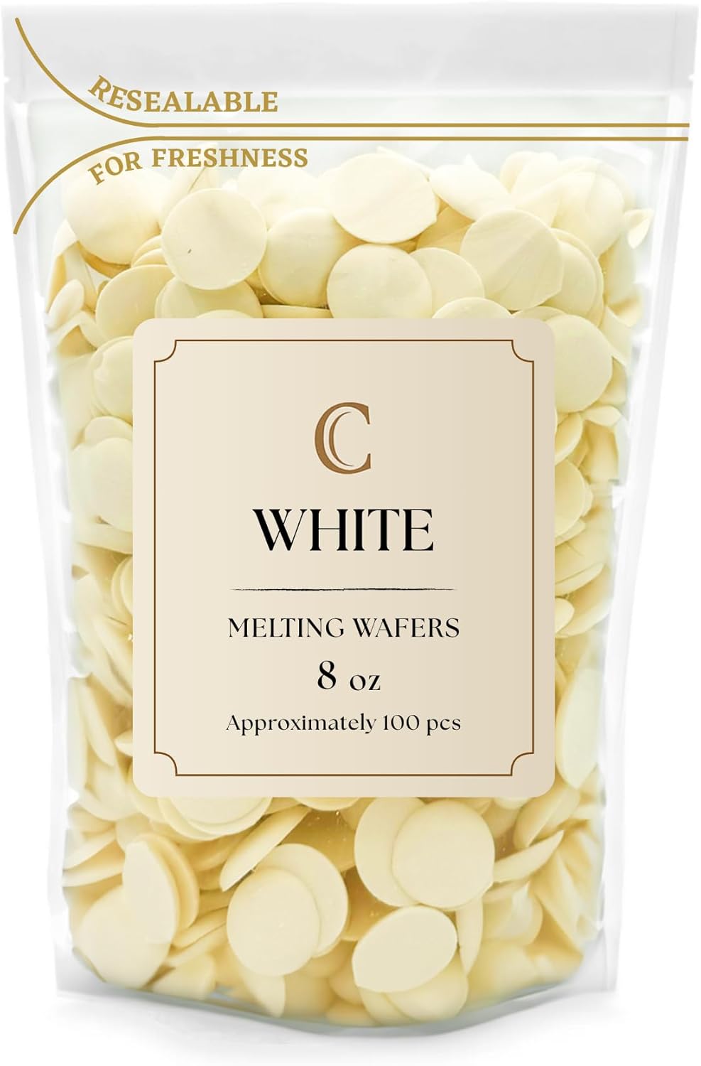 Merckens White Melting Wafers 8 Ounces Bulk Bag - Perfect For Dipping, Deserts, Baking And More