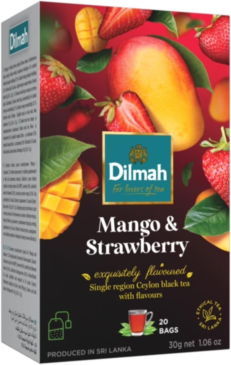 Dilmah Mango and Strawberry Flavored Ceylon Black Tea - 20 Tea Bags - Sri Lanka Ceylon Dilmah Mango Strawberry Tea Real Tea