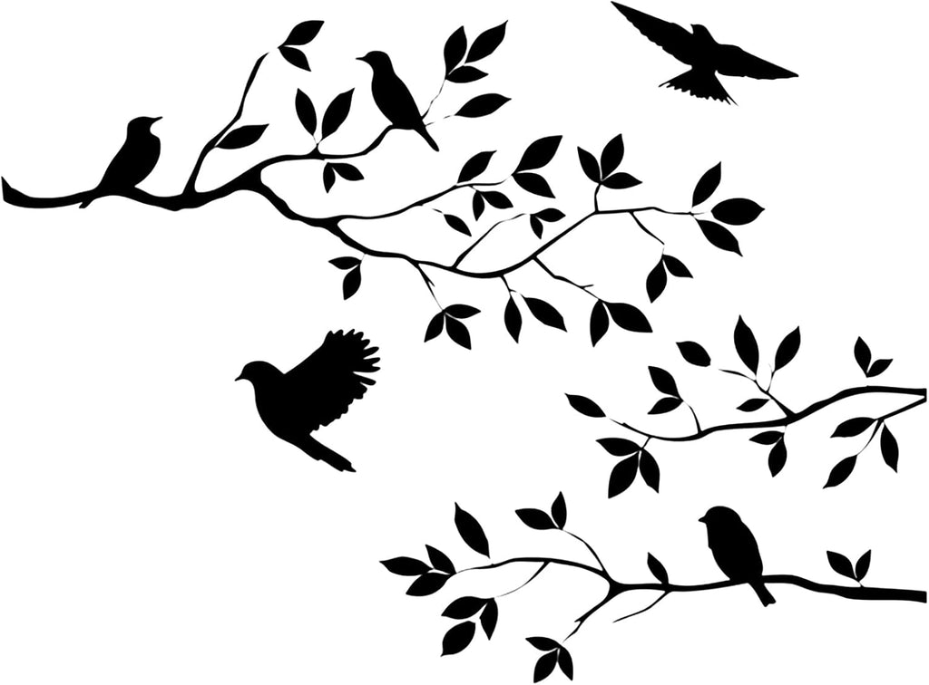 Bird Tree Branch Wall Sticker Decal Black Vinyl Wall Art Decor Peel and Stick Living Room Home Decoration