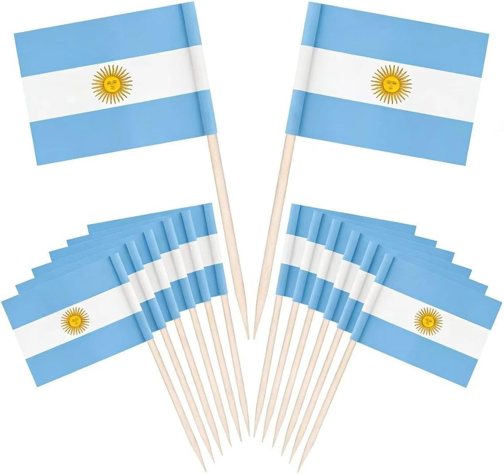 CYPS 100 Pcs Argentina Flag Argentine Toothpick Flags, Small Mini Stick Cupcake Toppers Argentine Flags,Country Picks Party Decoration Celebration Cocktail Food Bar Cake Flags