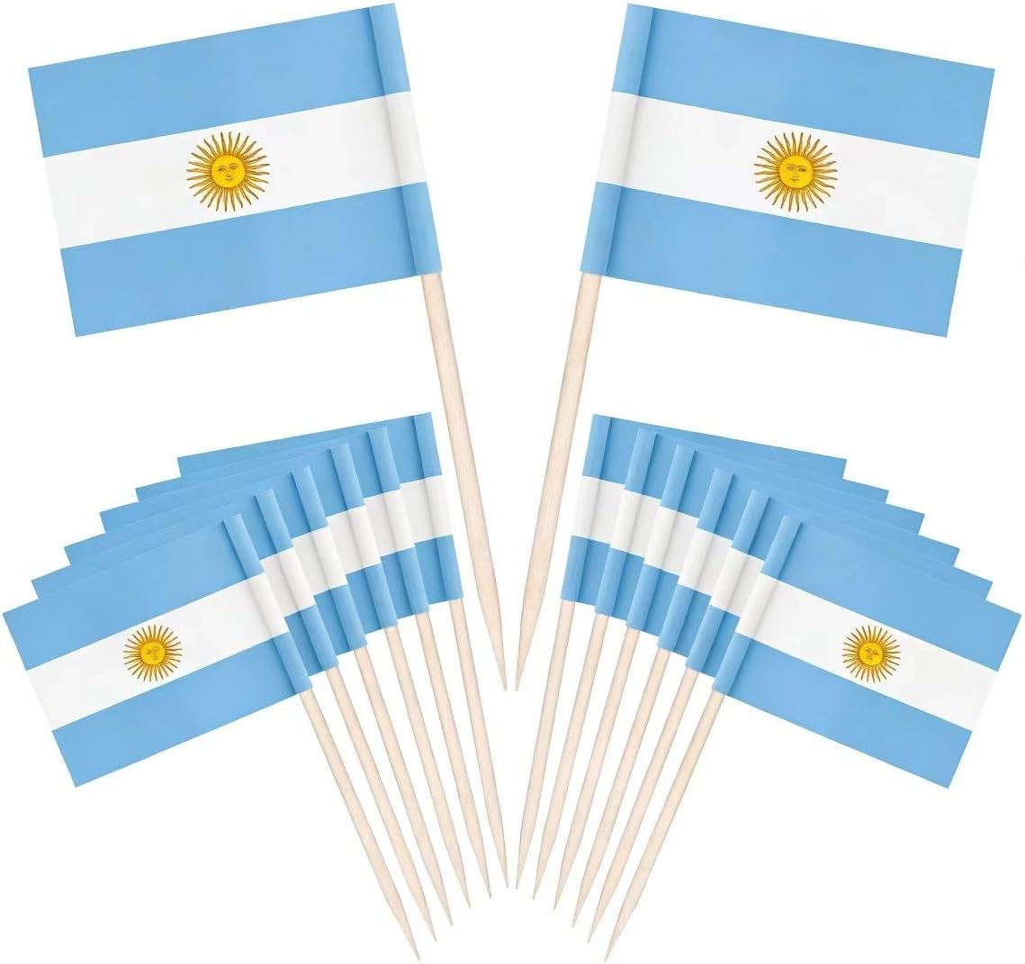 CYPS 100 Pcs Argentina Flag Argentine Toothpick Flags, Small Mini Stick Cupcake Toppers Argentine Flags,Country Picks Party Decoration Celebration Cocktail Food Bar Cake Flags