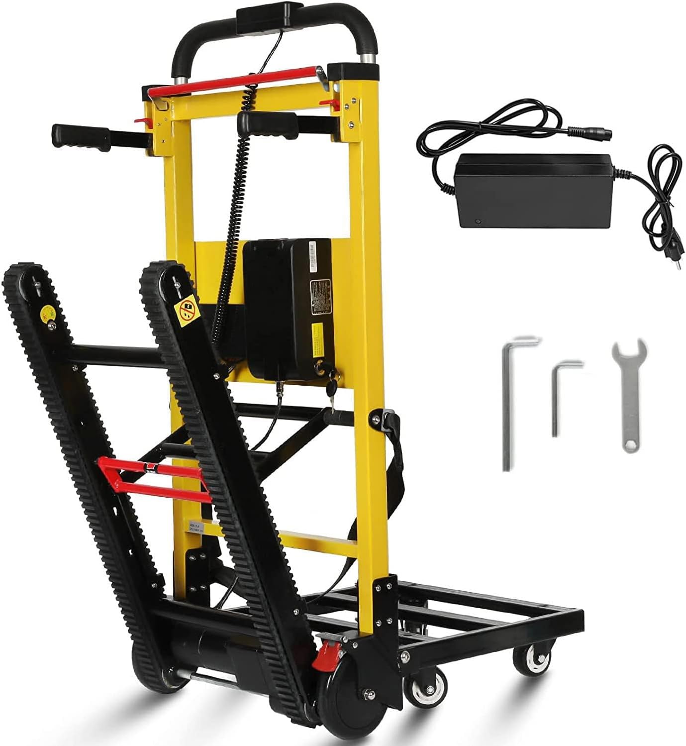 Electric Stair Climbing Dolly, Heavy Duty, Powered Stair Climber Dolly Cart with 6 Wheels Motor Powered for Furniture Logistics Warehouse, Yellow