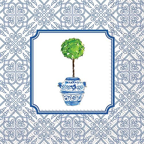 Boston International Cocktail Beverage Paper Napkins, 5 x 5, Blue Topiary, 20 Count (Pack of 1)