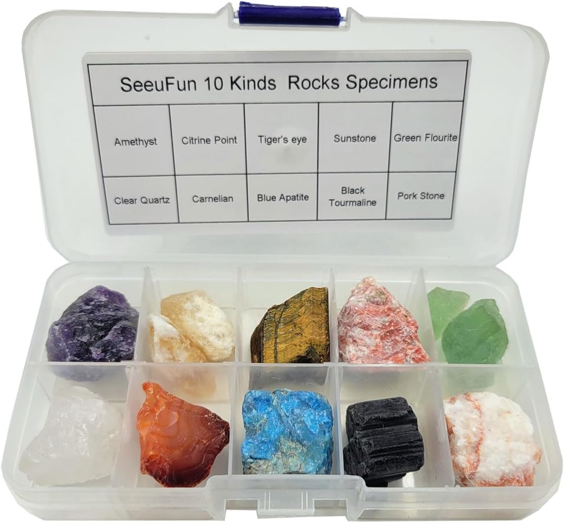 10 Kinds Crystal and Healing Stones Rocks and Mineral for Tumbling,Gemstone Raw Crystals Rough Stones for Polishing Wicca & Reiki (Rough)