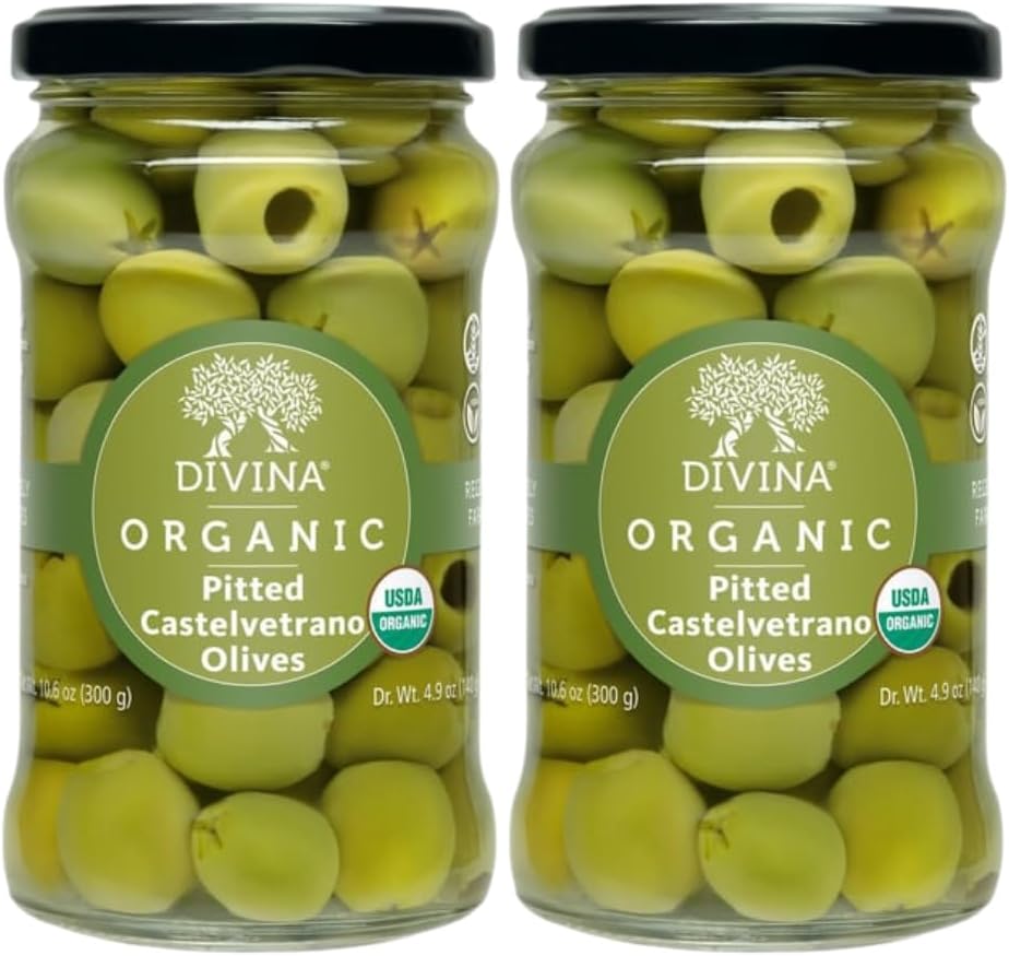 DIVINA Organic Castelvetrano Pitted Olives, 10.6 oz (2-Pack)