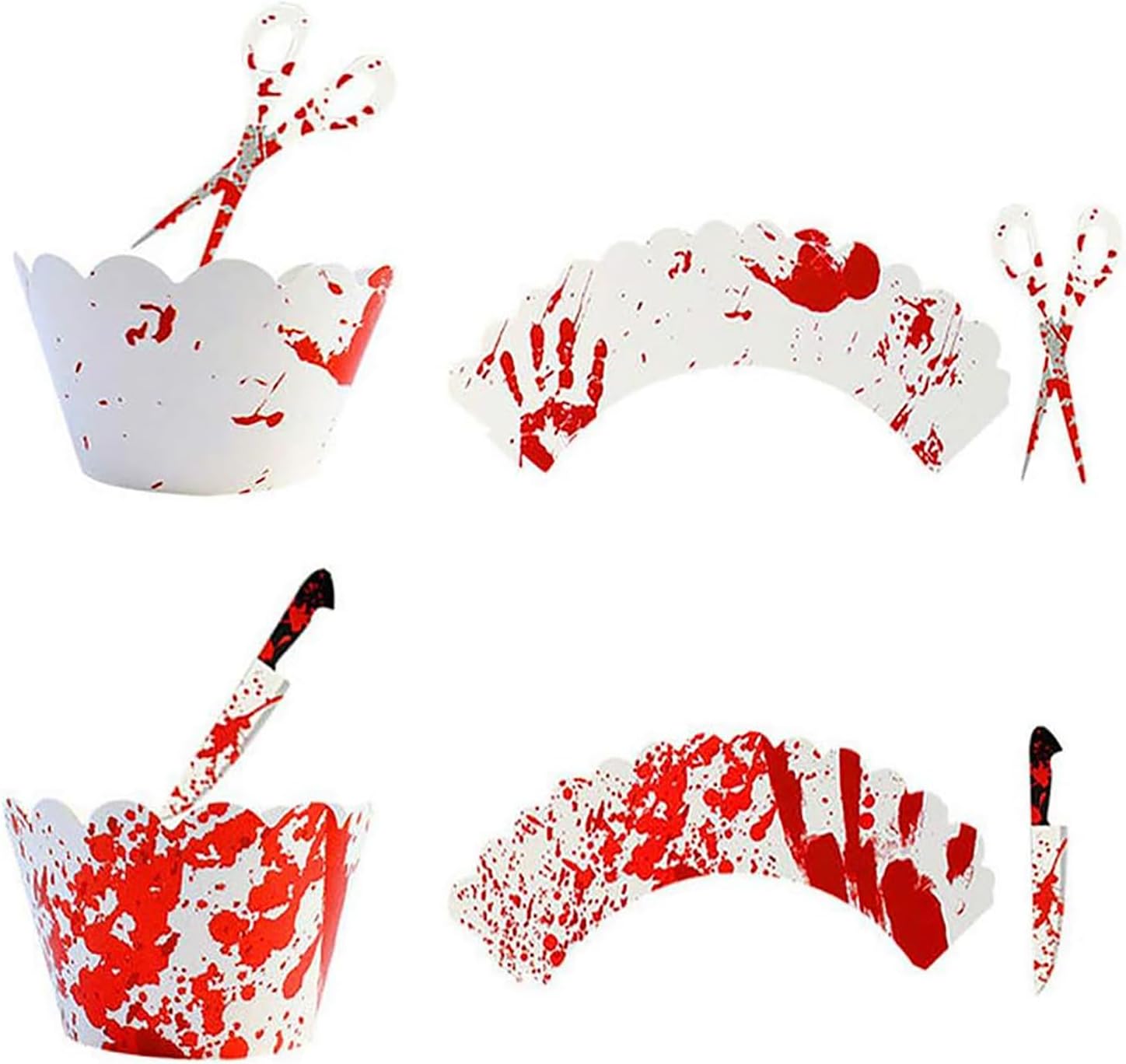 Soochat Halloween Cupcake Toppers Wrappers Horror Cake Decoration Bloodstain Cake Knife Scissors for Halloween Party Decoration 24 Pcs