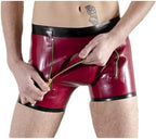 Latex Rubber Purple Sexy Boxer Shorts Zipper Beach Party Swimming Pool 0.4mm,Wine Red-Black,M