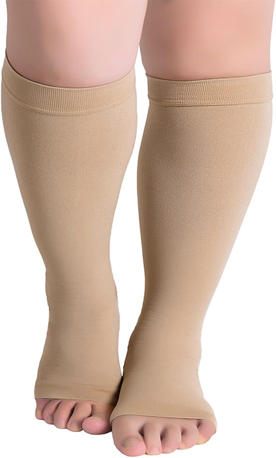 Hotfiary 1 Pair Plus Size Compression Socks-Up to 7XL Wide Calf 20-30 mmHg Compression Sock for Women Men Open Toe Stockings
