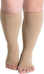 Hotfiary 1 Pair Plus Size Compression Socks-Up to 7XL Wide Calf 20-30 mmHg Compression Sock for Women Men Open Toe Stockings