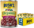 BUSH'S BEST 15 oz Canned Organic Dark Red Kidney Beans, Source of Plant Based Protein and Fiber, Low Fat, Gluten Free, (Pack of 12)