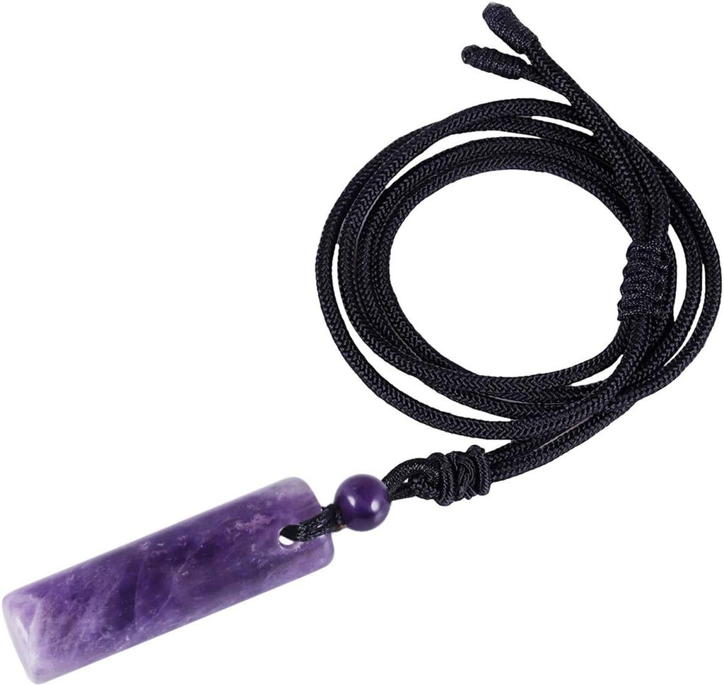 Nupuyai Healing Crystal Cylinder Pendant Necklace for Women Men, Wand Amulet Reiki Stone Adjustable Braided Cord 18"-27"