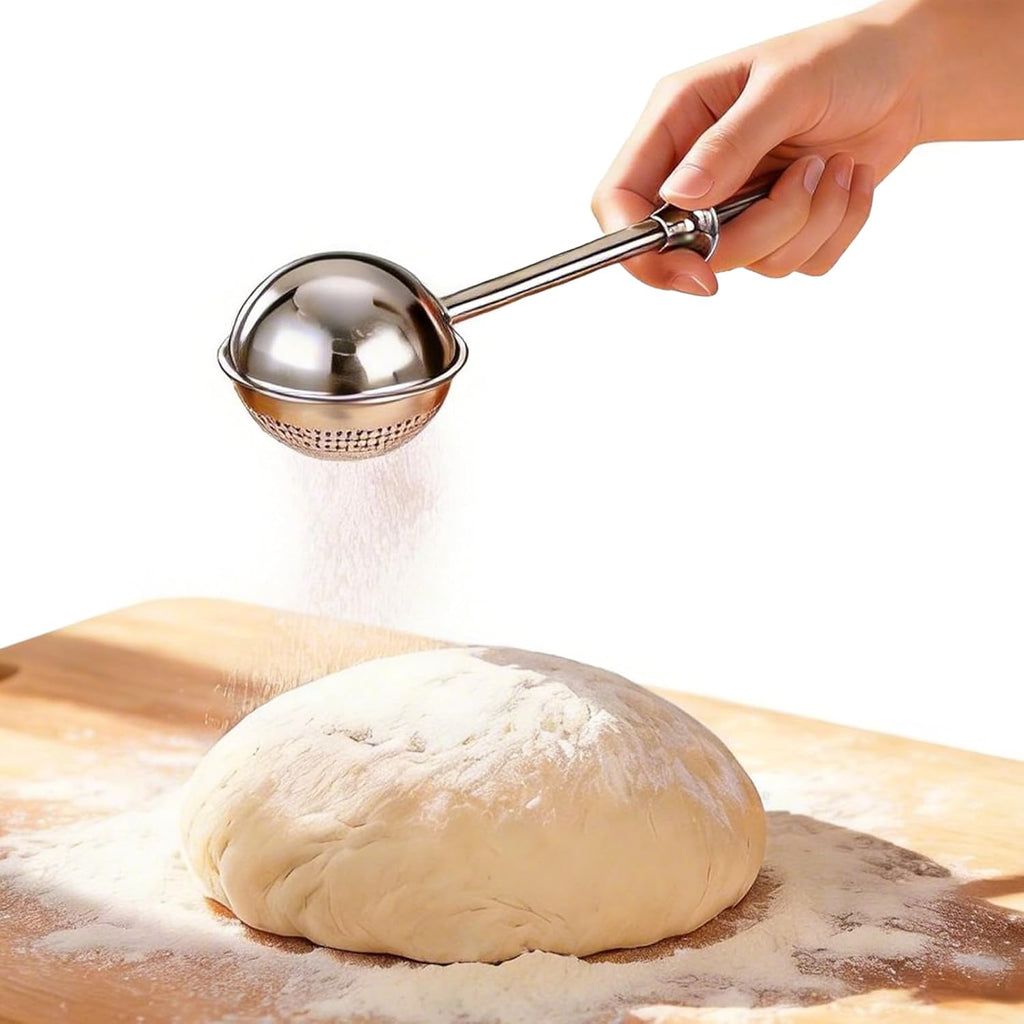 Sourdough Flour Duster for Baking, Powdered Sugar Duster, One-Handed Operation Flour Dusting Wand, 304 Stainless Steel with Spring-Operated Handle, Easy to Use, Perfect for Sourdough Bread