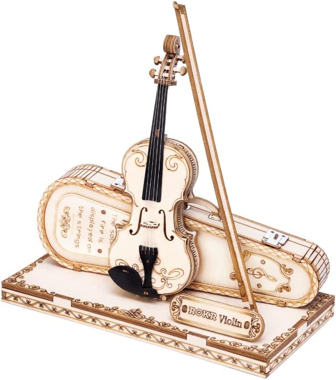 ROKR Wooden 3D Puzzles for Adults Violin, Musical Instrument Model Kit 3D Puzzles to Build, Desk Decor/DIY Hobbies/Gifts for Family and Friends (Violin)