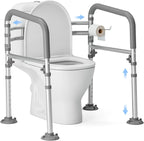 Loyoda Foldable Toilet Safety Rails for Seniors - Adjustable Toilet Safety Frame & Toilet Handles for Elderly & Disabled, Fits Most Toilets, 350lb Capacity, Gray