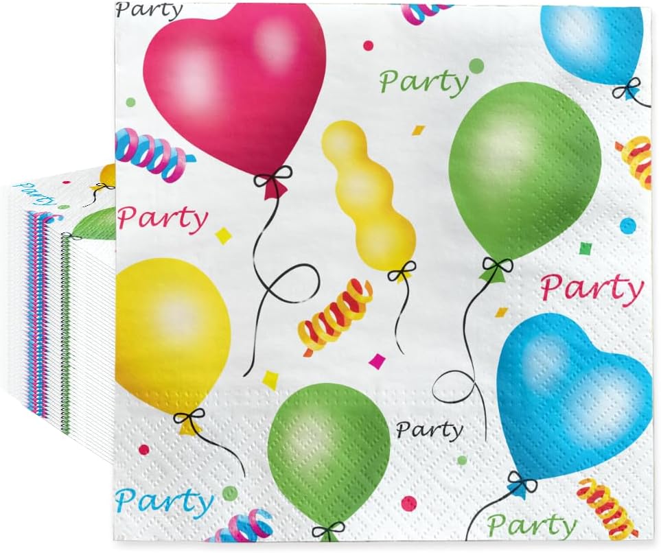 PAW - Luncheon Party Napkins 6,5'' x 6,5'', Colorful Rainbow Disposable Paper Napkins, Lunch Napkins for Birthday Parties, Kids Parties, Decoupage, Tableware Party Supplies, 50 Count