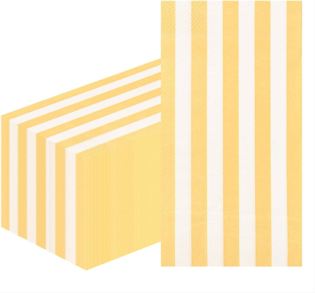 HEIPINIUYE 50 Pieces 3-ply Striped Paper Napkins Yellow and White Guest Towels Disposable Hand Towels for Bathroom Wedding Birthday Baby Shower Dinner Napkins Disposable
