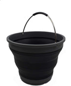 SAMMART 10L/2.6 Gallon Collapsible Plastic Bucket - Foldable Round Tub - Portable Fishing Water Pail - Space Saving Outdoor Waterpot, Size 31cm Dia (1, Grey/Black)