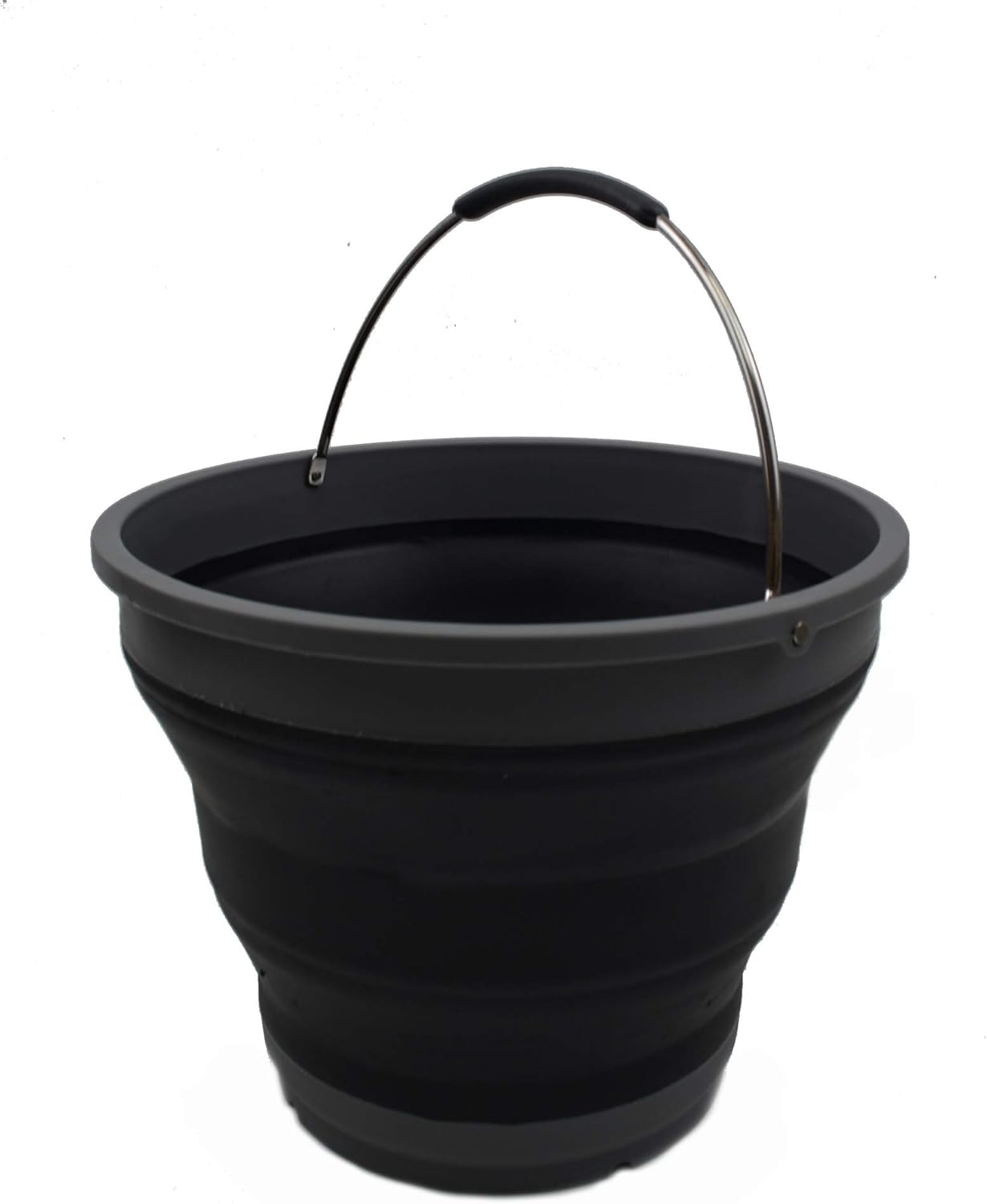 SAMMART 10L/2.6 Gallon Collapsible Plastic Bucket - Foldable Round Tub - Portable Fishing Water Pail - Space Saving Outdoor Waterpot, Size 31cm Dia (1, Grey/Black)