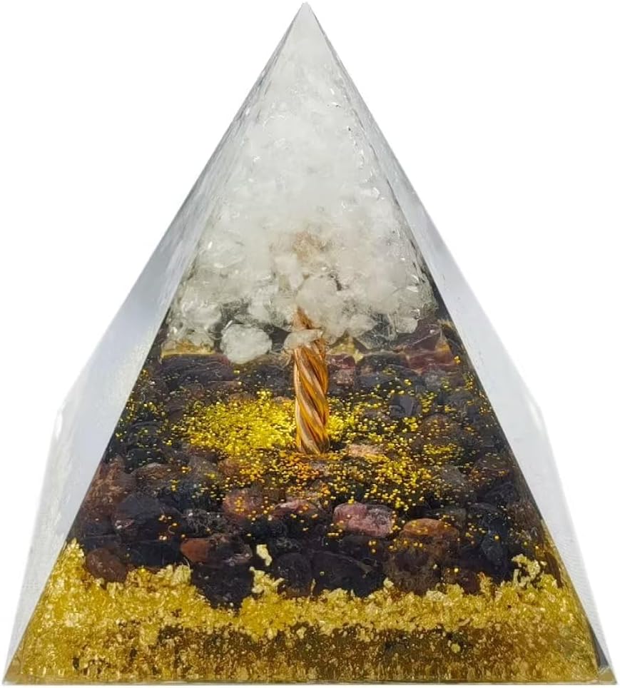 Moonstone Crystal Orgone Pyramid Crystal Energy Tower Nature Reiki Chakra Crushed Stone Flower of Life Crystal Orgonite Pyramid Healing Chakra Pyramid Festival Gift for Lover