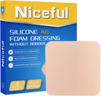 Silver Silicone Adhesive Foam Dressing Without Border, 4"×4" Ag Sterile Highly Absorbent Wound Dressing, 5 Count