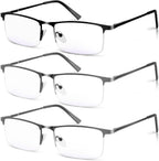 3 Pack Blue Light Blocking Reading Glasses for Men, Stylish Half Frame Metal Computer Readers, Lightweight Spring Hinge Eyeglasses Anti Eyestrain/Glare/UV (2PCS Gray+1PCS Black,+2.5)