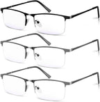 3 Pack Blue Light Blocking Reading Glasses for Men, Stylish Half Frame Metal Computer Readers, Lightweight Spring Hinge Eyeglasses Anti Eyestrain/Glare/UV (2PCS Gray+1PCS Black,+2.0)