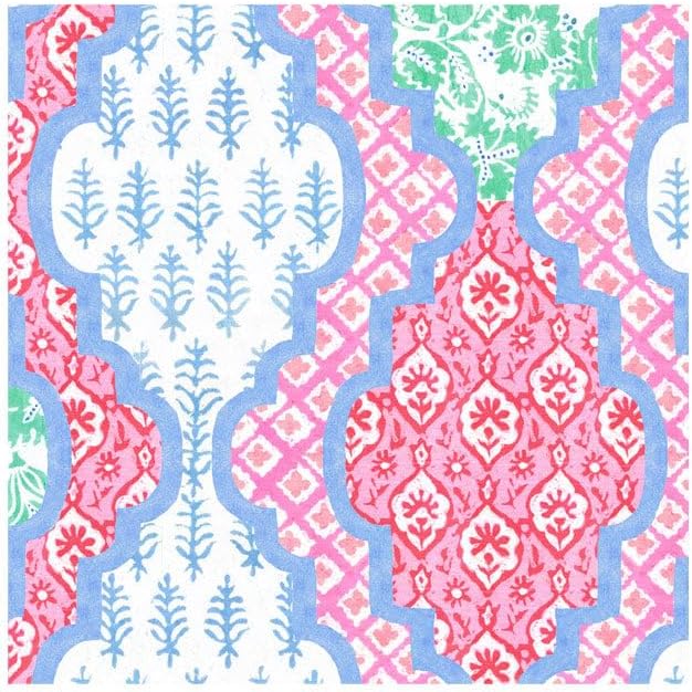 Caspari Provencale Cotton Pink Multi Cocktail Napkins - 20 Cocktail Napkins per Package