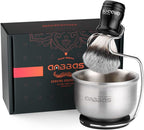 Anbbas Synthetic Badger Hair Shaving Brush,Stainless Steel Shaving Soap Bowl and Higher Brush Holder Stand Set for Men Wet Shave