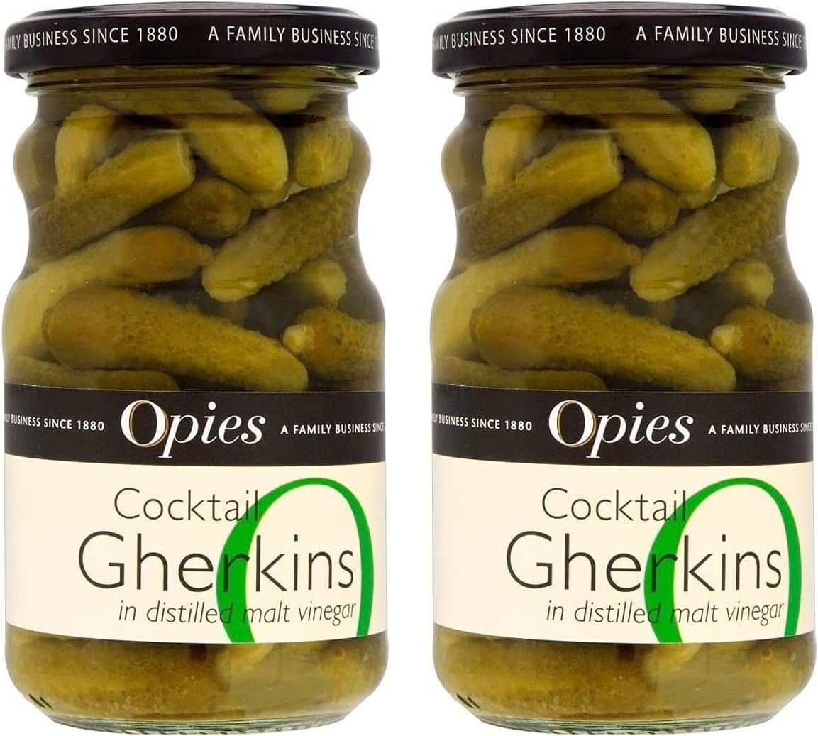 Opies Cocktail Gherkins in Distilled Malt Vinegar (227g) - Pack of 2
