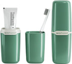 Green Toothbrush Travel Case, Portable Travel Toothbrush & Toothpaste Holder Cover Organizer Container with Mouthwash Cup for School, Camping, Business Trip, Bathroom Storage