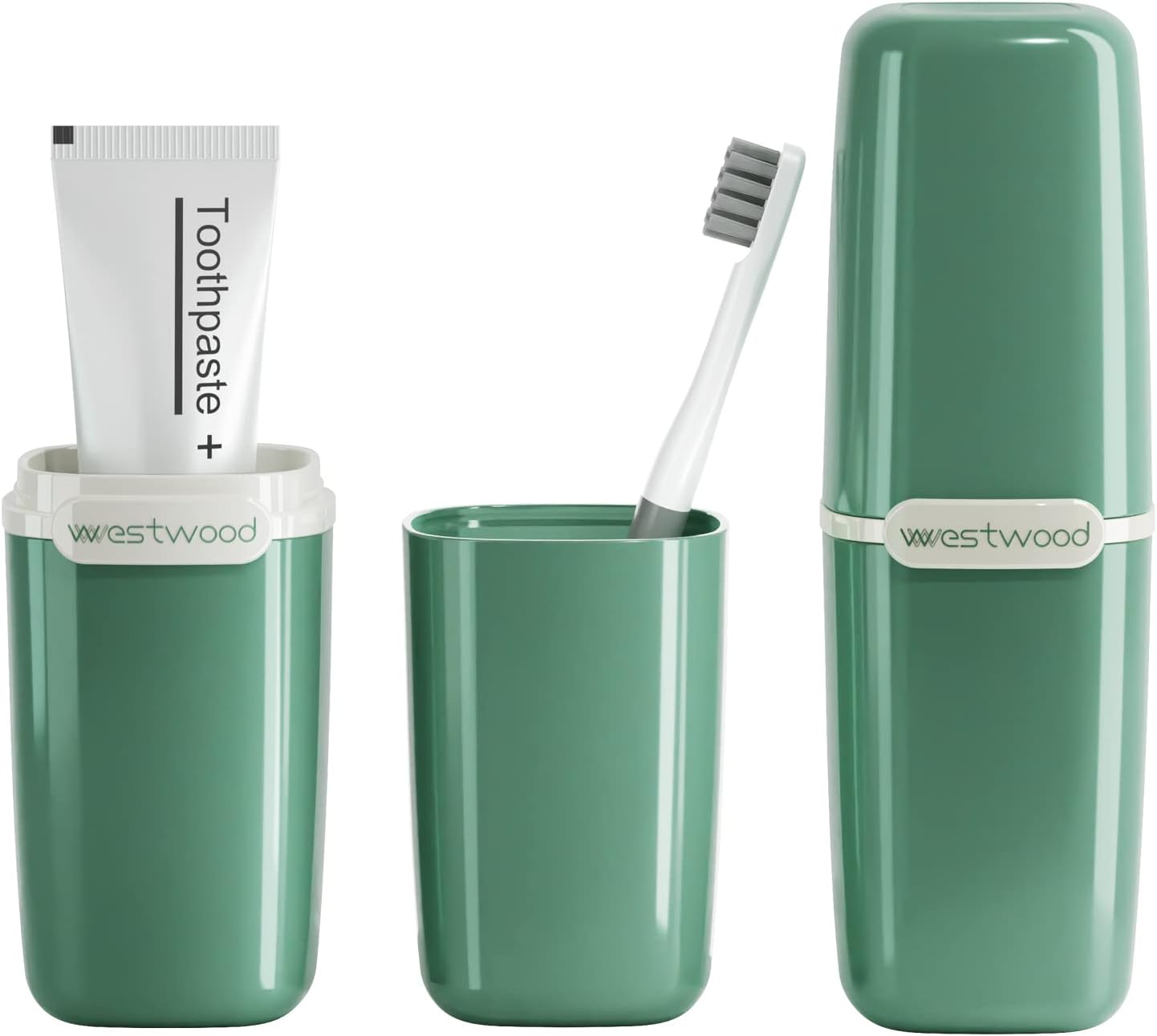 Green Toothbrush Travel Case, Portable Travel Toothbrush & Toothpaste Holder Cover Organizer Container with Mouthwash Cup for School, Camping, Business Trip, Bathroom Storage