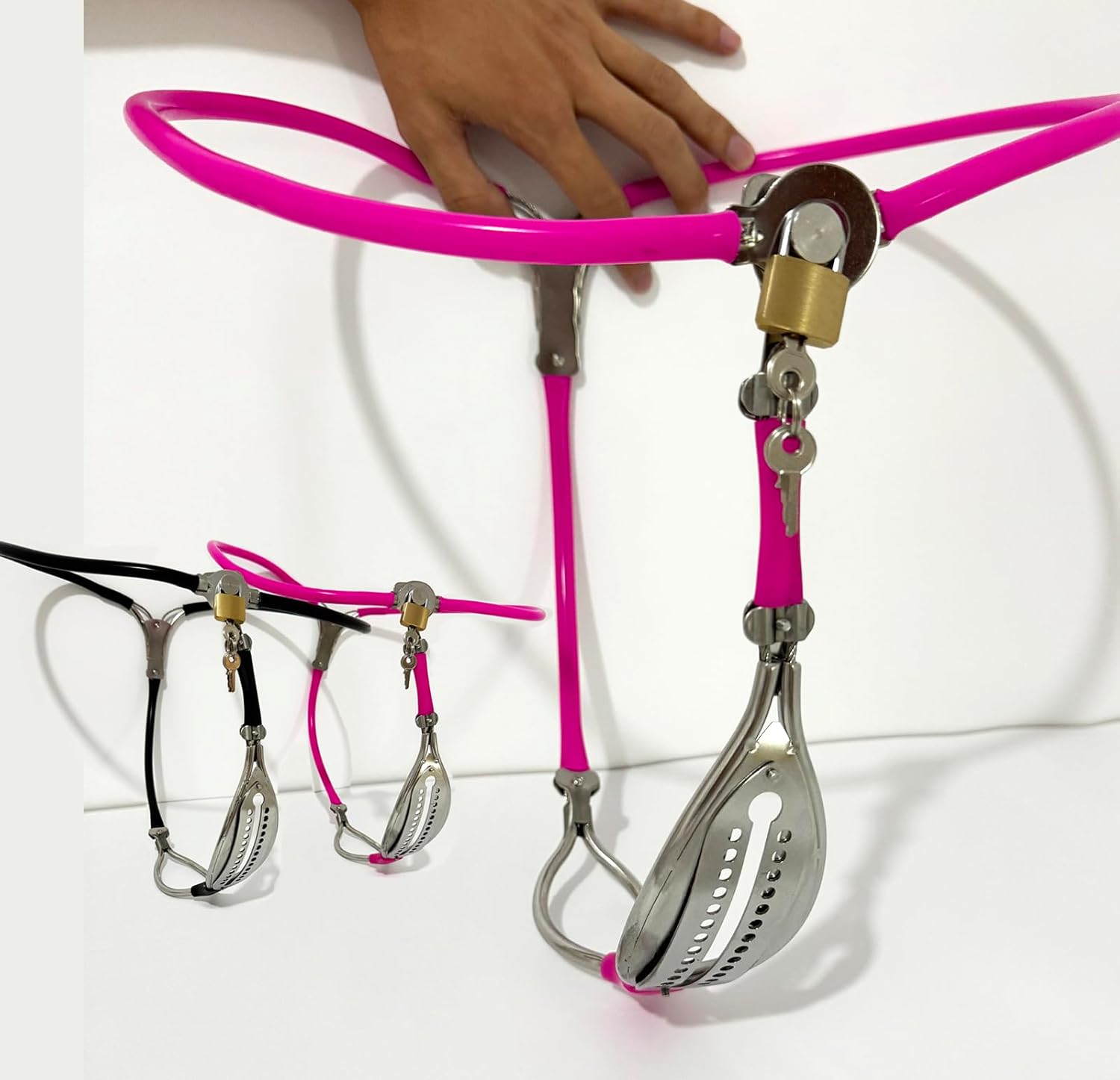 Female Stainless Steel Adjustable Chastity Belt Invisible Panties Device Lockable Underwear Bondage Briefs Bondage Devices BDSM Adult Sex Toys (Pink, 60-90cm)