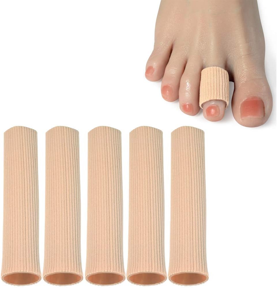 Cuttable Toe Tubes Sleeves 5 Pack, Made of Elastic Fabric Lined with Silicone Gel. Toes Sleeve Protectors Relief Toe Pressure Pain, Corn and Calluses Remover