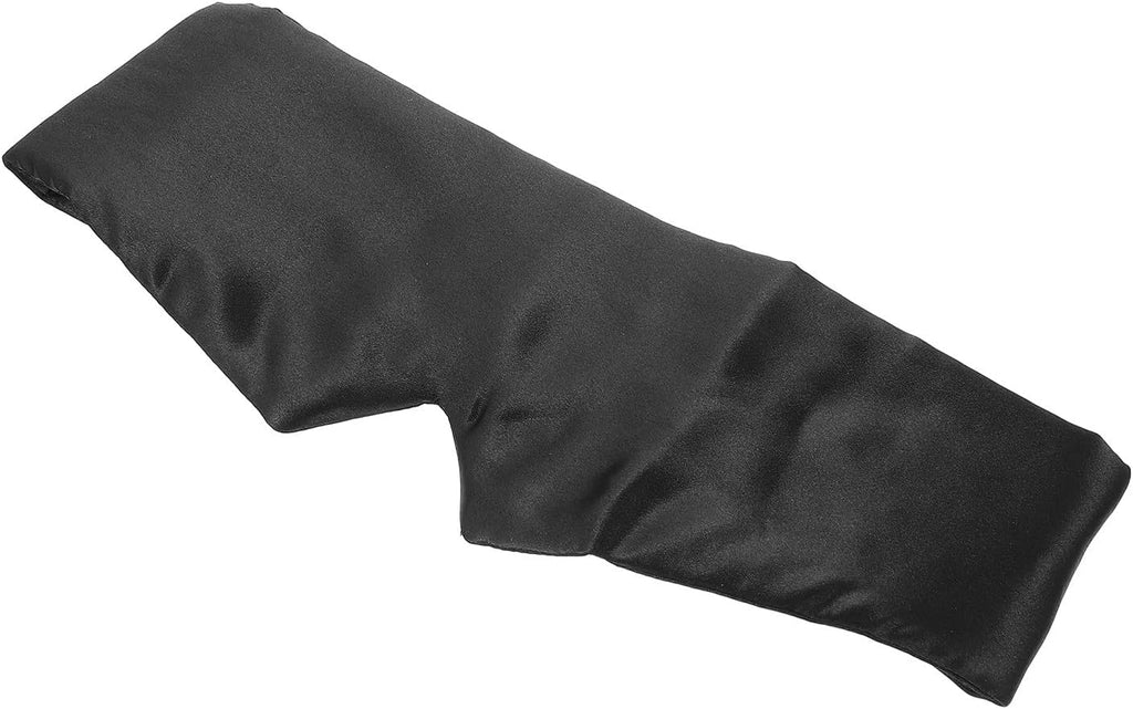 KOMBIUDA Black Double-Layer Satin Eye Mask with Cotton Interlayer, Light Blocking Sleeping Eye Shade for Travel and Night Use, Adjustable Hook and Loop Strap, Breathable Sleep Cover for Men