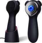 Silicone Face Scrubber Exfoliator Electric for Men Women, Rechargeable Facial Cleansing Brush with Wireless Charging Dock, Waterproof Sonic Vibrating Face Scrub Brush Cleanser for Exfoliating, Black