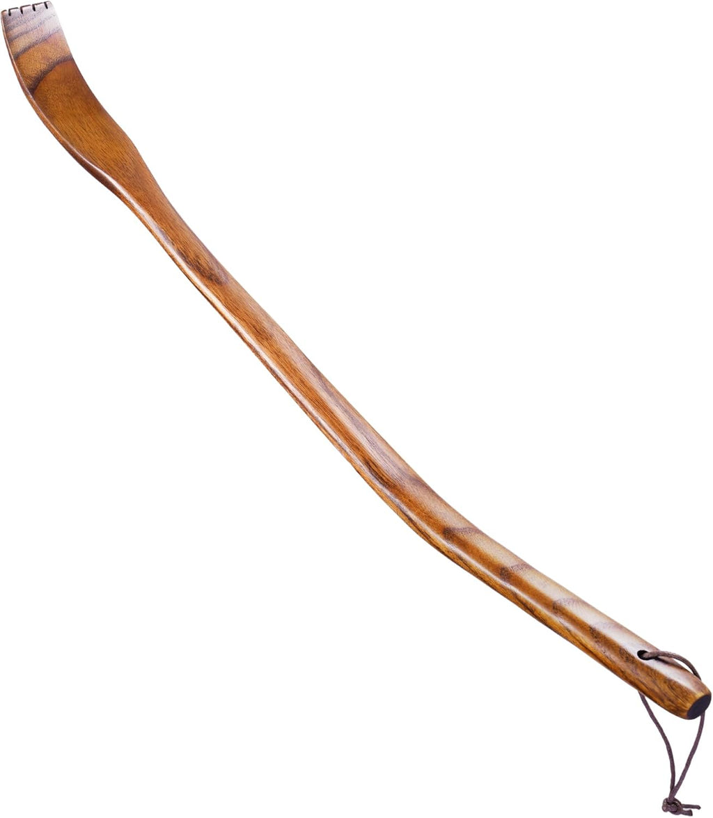 Tomorotec Long Reach 17.5" Wooden Back Scratcher with Curved Bent Handle, Lightweight & Durable Hand-Carved Camphor Wood, Easy Grip for Hard-to-Reach Itches, Natural Wood Body Scratch Tool