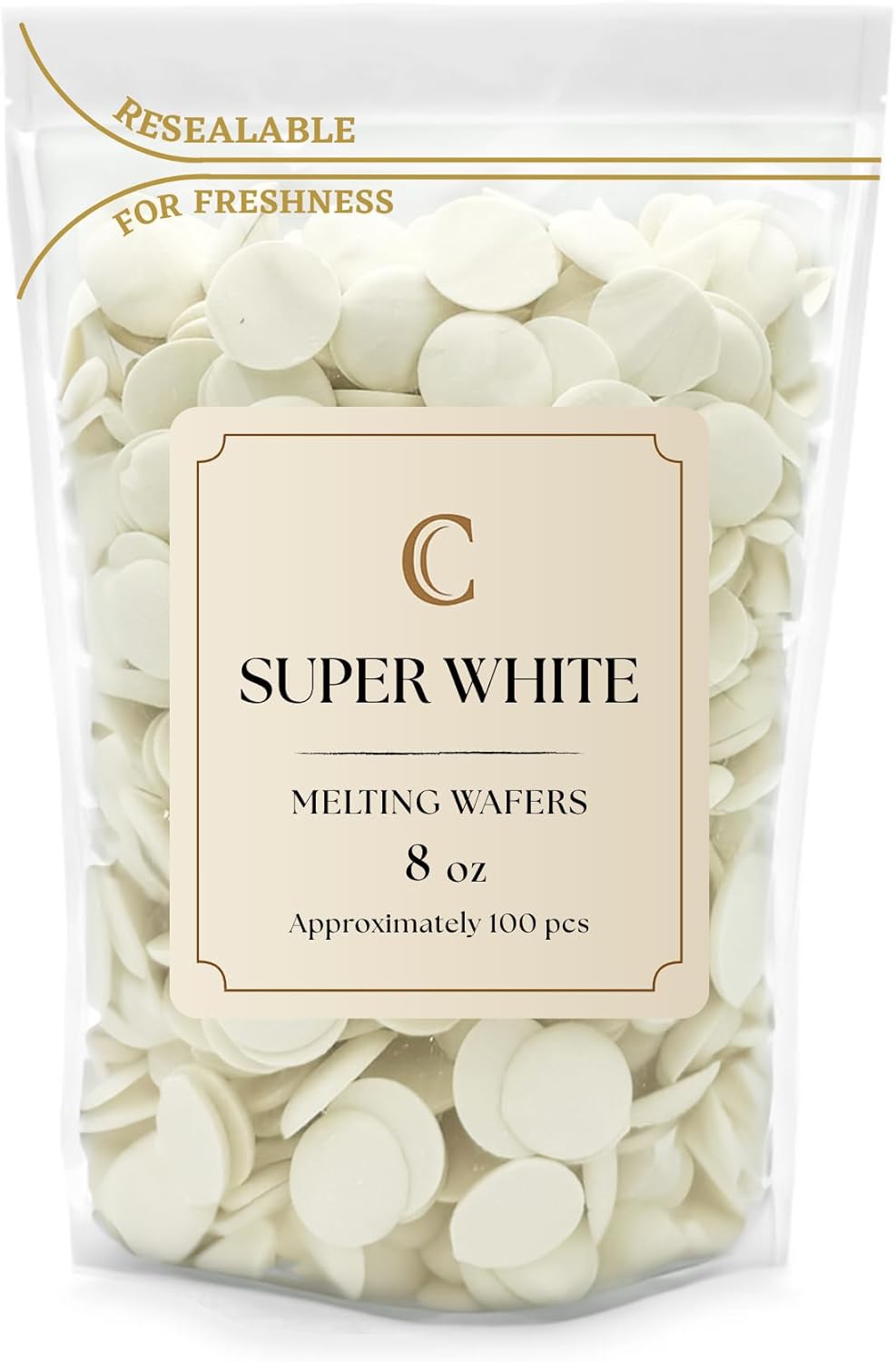 Merckens Super White Melting Wafers 8 Ounces Bulk Bag Perfect For Dipping, Deserts, Baking And More